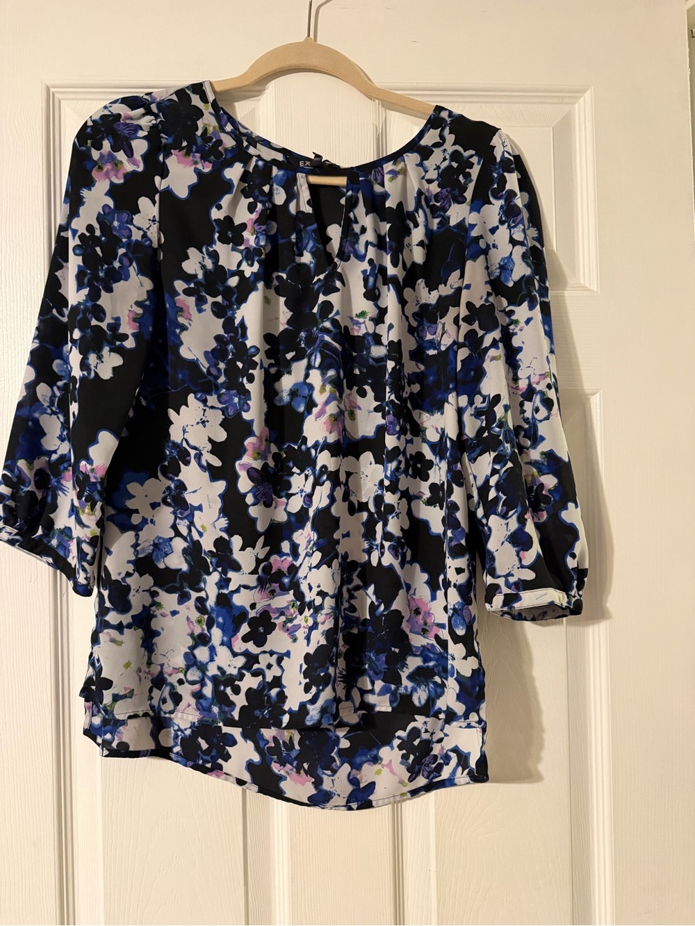 Express Floral Blouse - Blue Black White